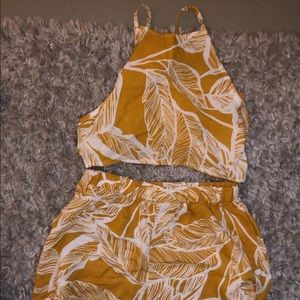 Yellow Tie Two Piece Set , Top + Shorts